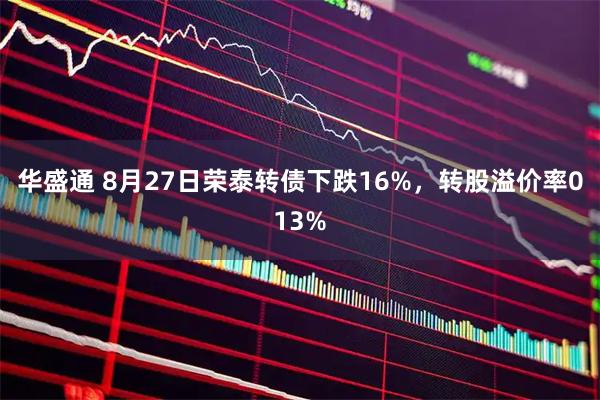 华盛通 8月27日荣泰转债下跌16%，转股溢价率013%
