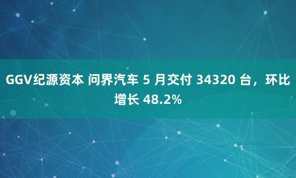 GGV纪源资本 问界汽车 5 月交付 34320 台，环比增长 48.2%